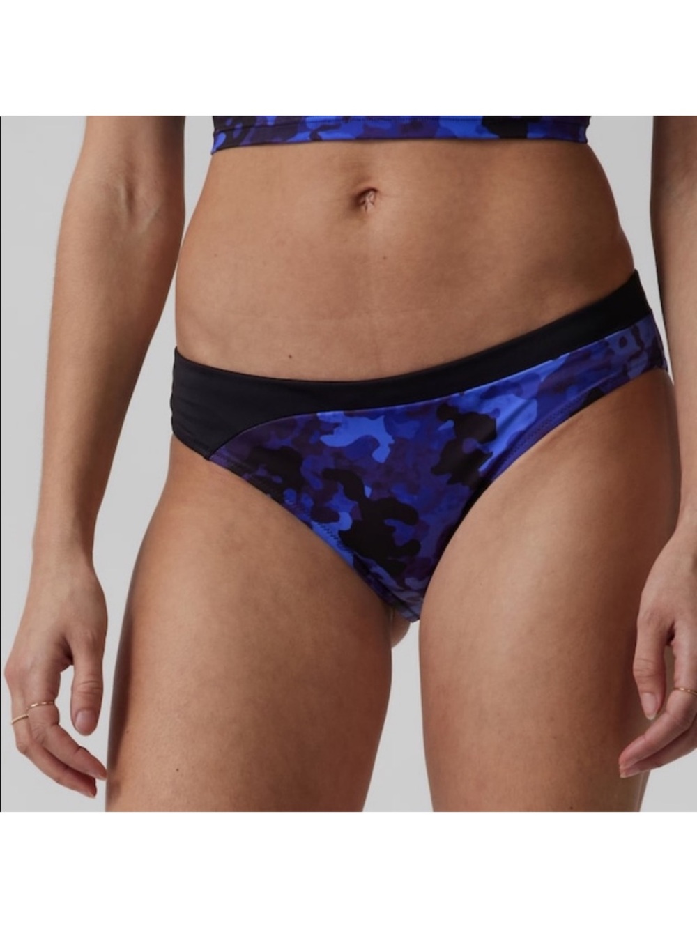 NEW Athleta Freestyle Camo Medium Bikini Bottom Size Large Blue NWT